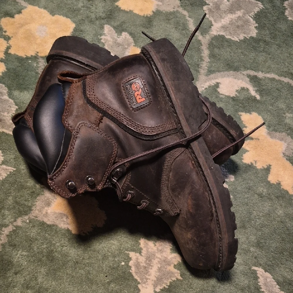 Timberland PRO Brown Leather Work Boots with Lace-Up Front